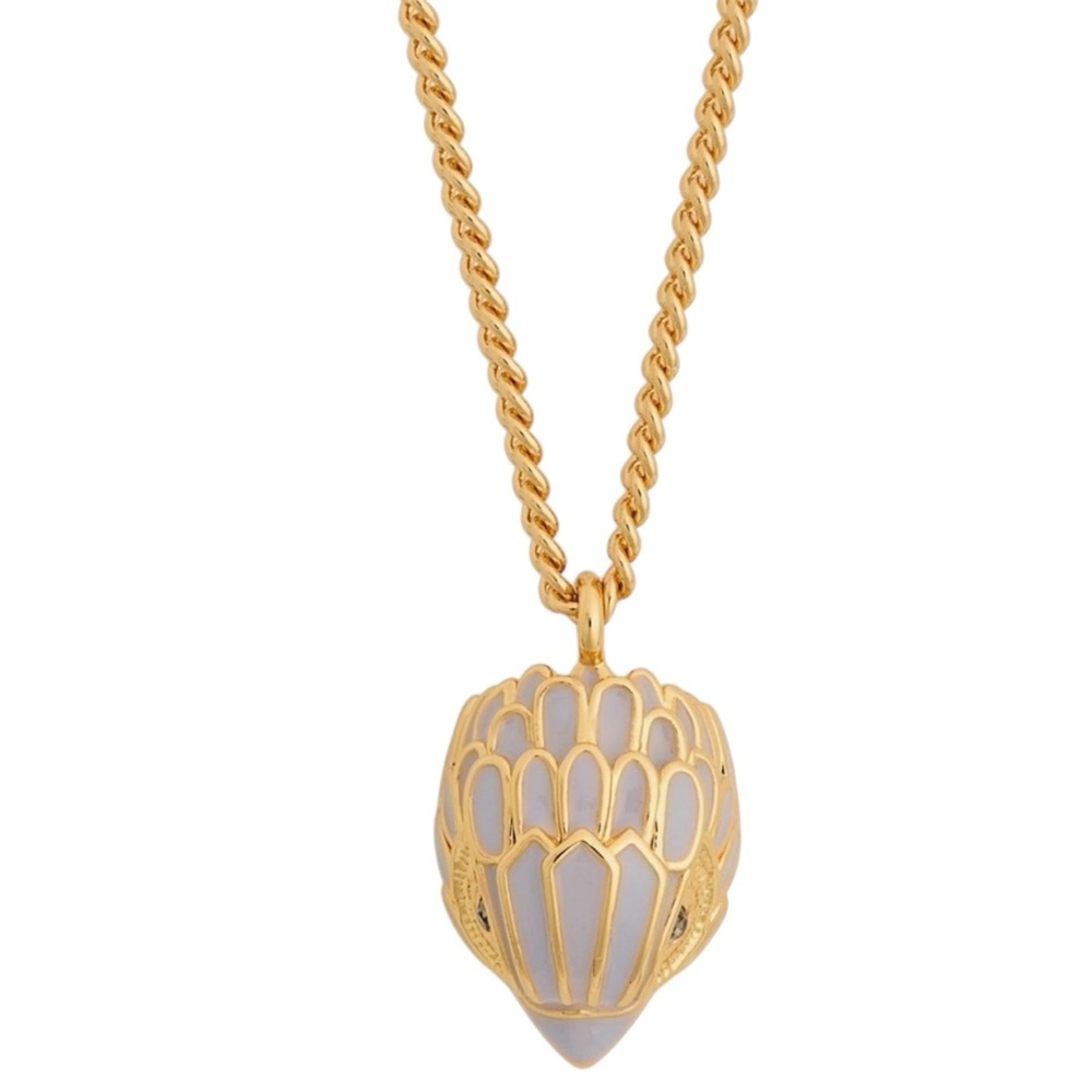 Kurt Geiger Eagle Head Gold Tone Pendant Necklace with Cream Enamel